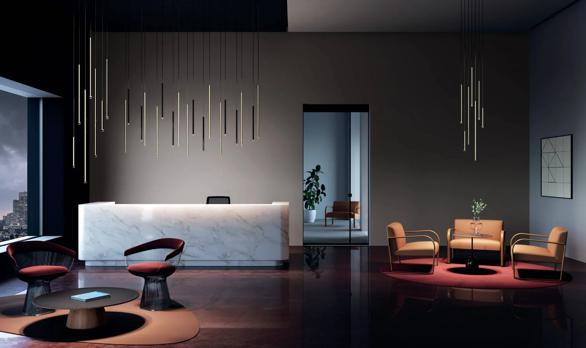 Elegantní interiér s designovým osvětlením